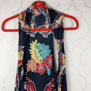 Black with blue flowers butterflies sequence vest